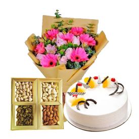 Mix Pink Flowers & Pineapple Cake With Dry Fruits